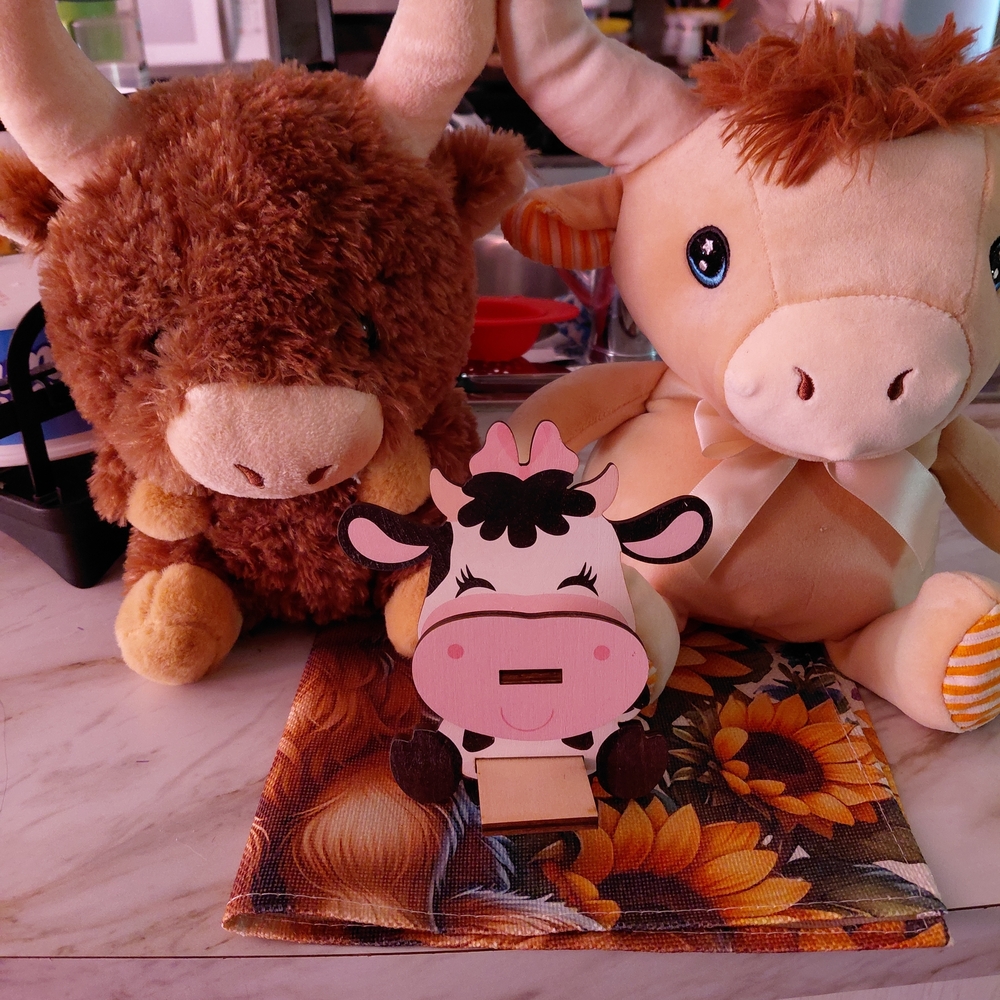 Plush Cow and Bull Stuffed Animal Set - Pink and Tan